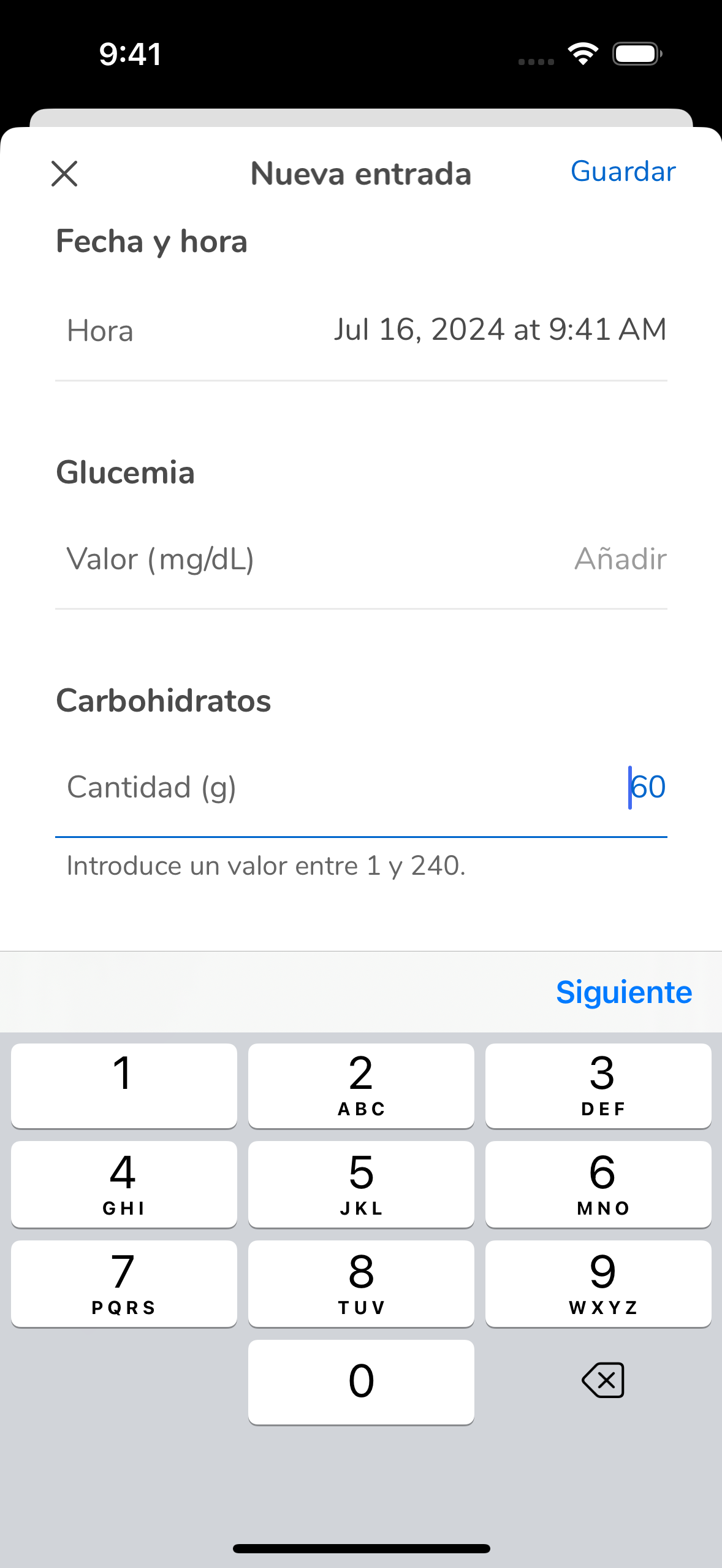 07_03_AddEntry_AddValues InputDiaryEmpty_Mgdl